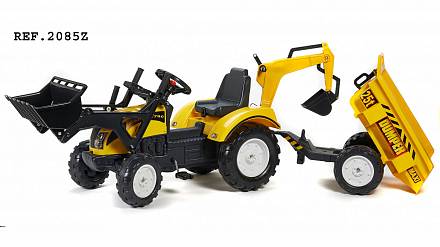 Трактор-экскаватор педальный с прицепом, желтый 219 см 